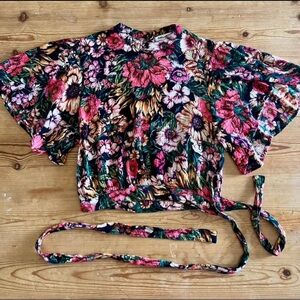 Billabong Multicolor Floral Tie Around Blouse Size Small